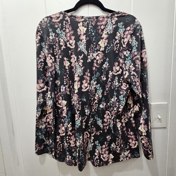 J.Jill Pure Jill Long Sleeve Shirttail Tee PurpleGray Floral Print Women’s Large - Picture 6 of 9